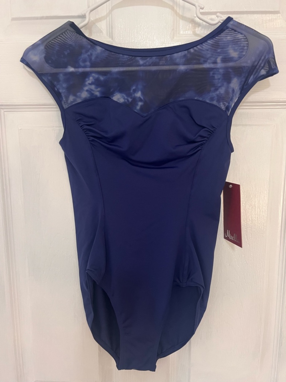 Mirella Navy Leotard with Blue Tie-Dye Mesh Yoke